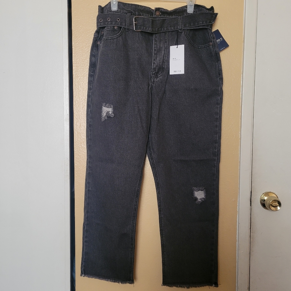 Forever 21 Belted High-Rise Mom jeans